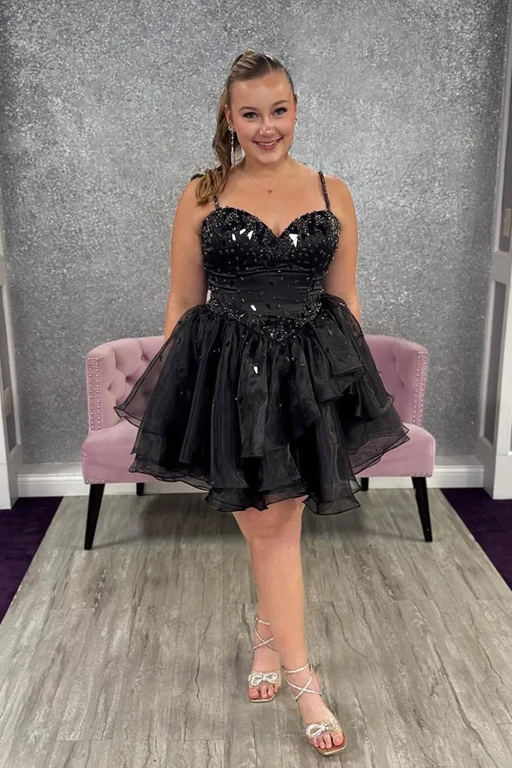 Stylish A Line Spaghetti Straps Beaded Tiered Blue Short Homecoming Dress