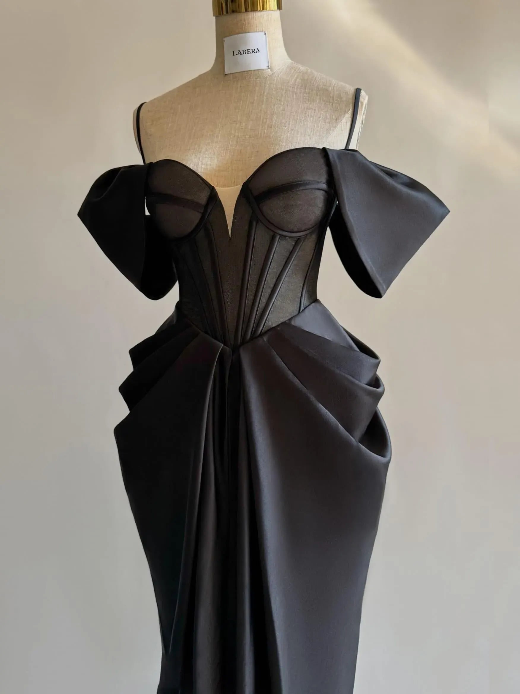 Stylish Mermaid Off-Shoulder Corset Ruched Satin Black Floor-Length Prom Dress