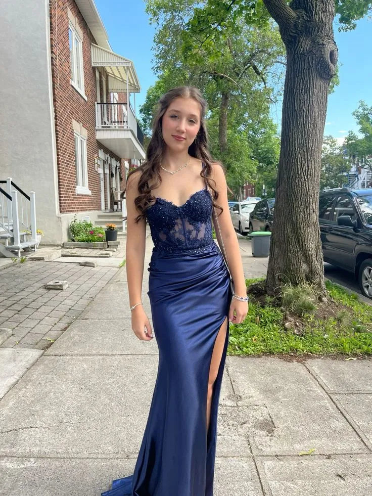 Stylish Mermaid Spaghetti Straps Sleeveless Satin Pleated Sweep Train Evening Dress