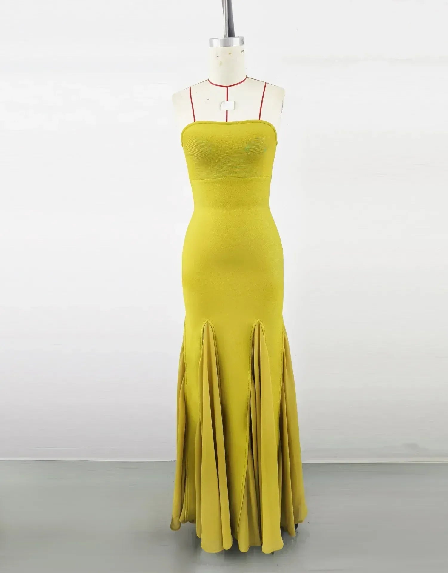 Stylish Mermaid Strapless Ruffle Chartreuse Maxi Prom Dress Hot Sale