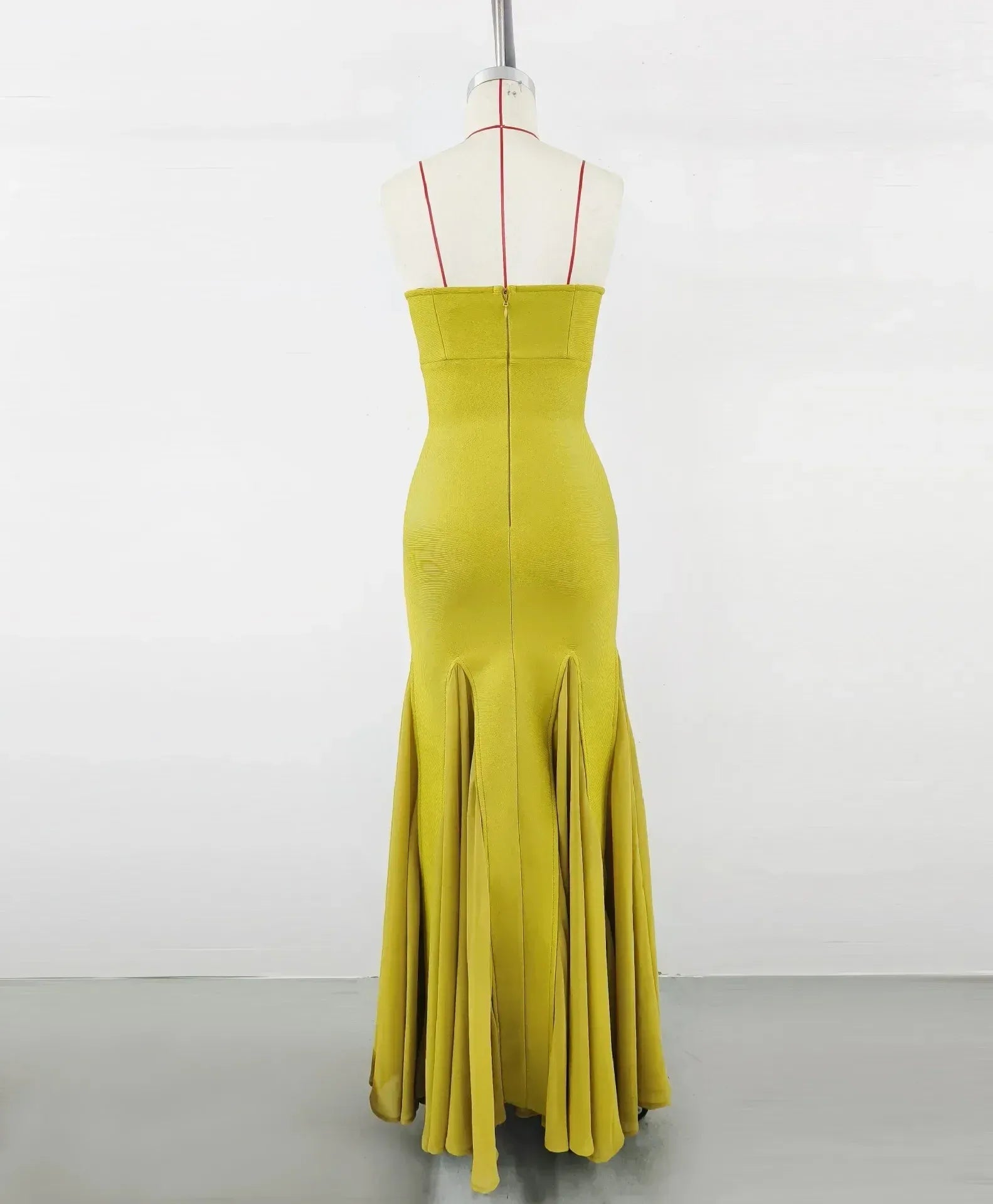 Stylish Mermaid Strapless Ruffle Chartreuse Maxi Prom Dress Hot Sale