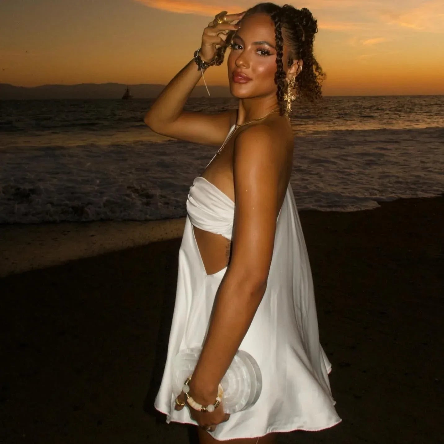 Stylish Sexy Tropical A-Line One-Shoulder Cutout White Mini Homecoming Dress