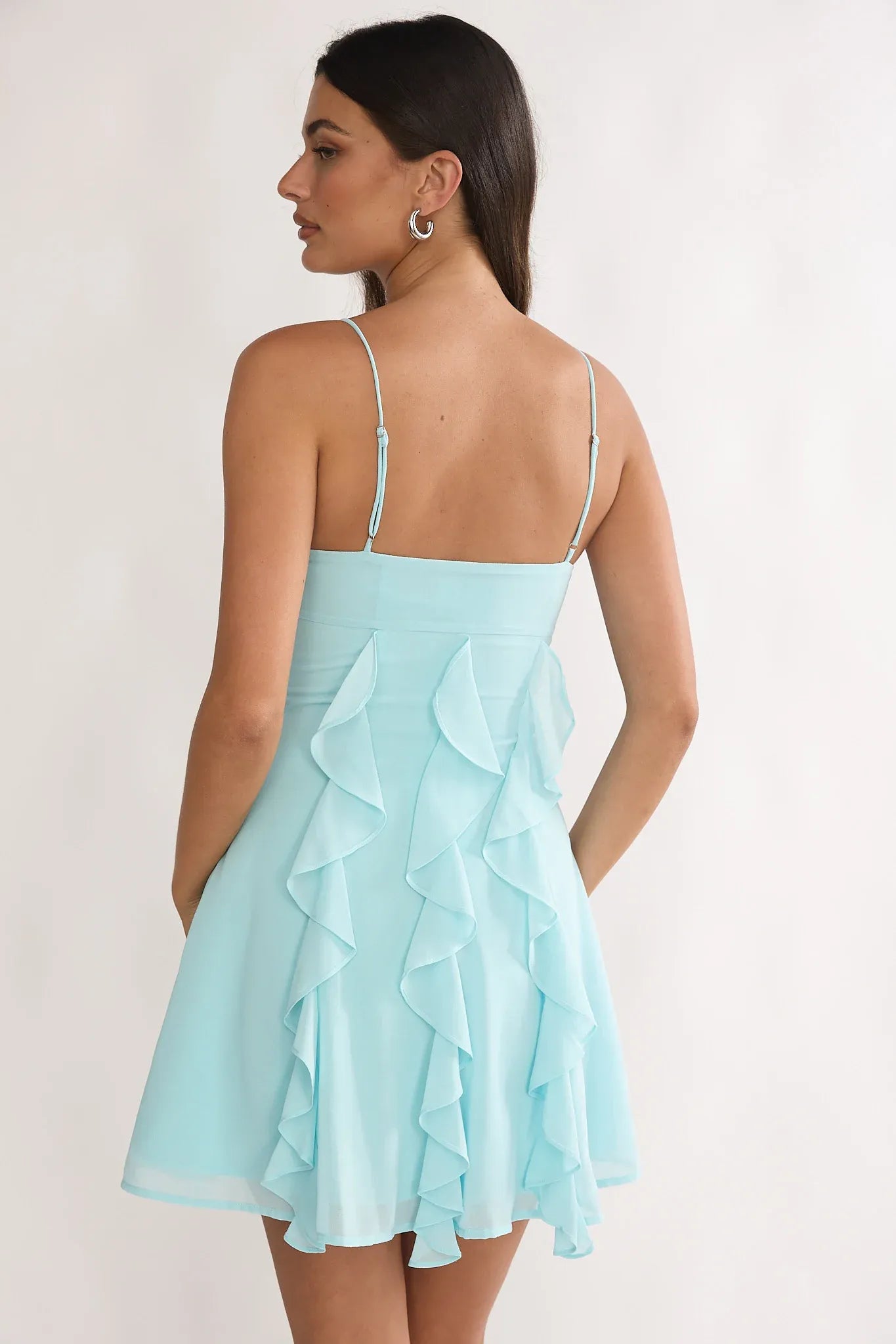 Stylish Sweetheart Spaghetti Strap Ruffled Light Blue Short Homecoming Dress