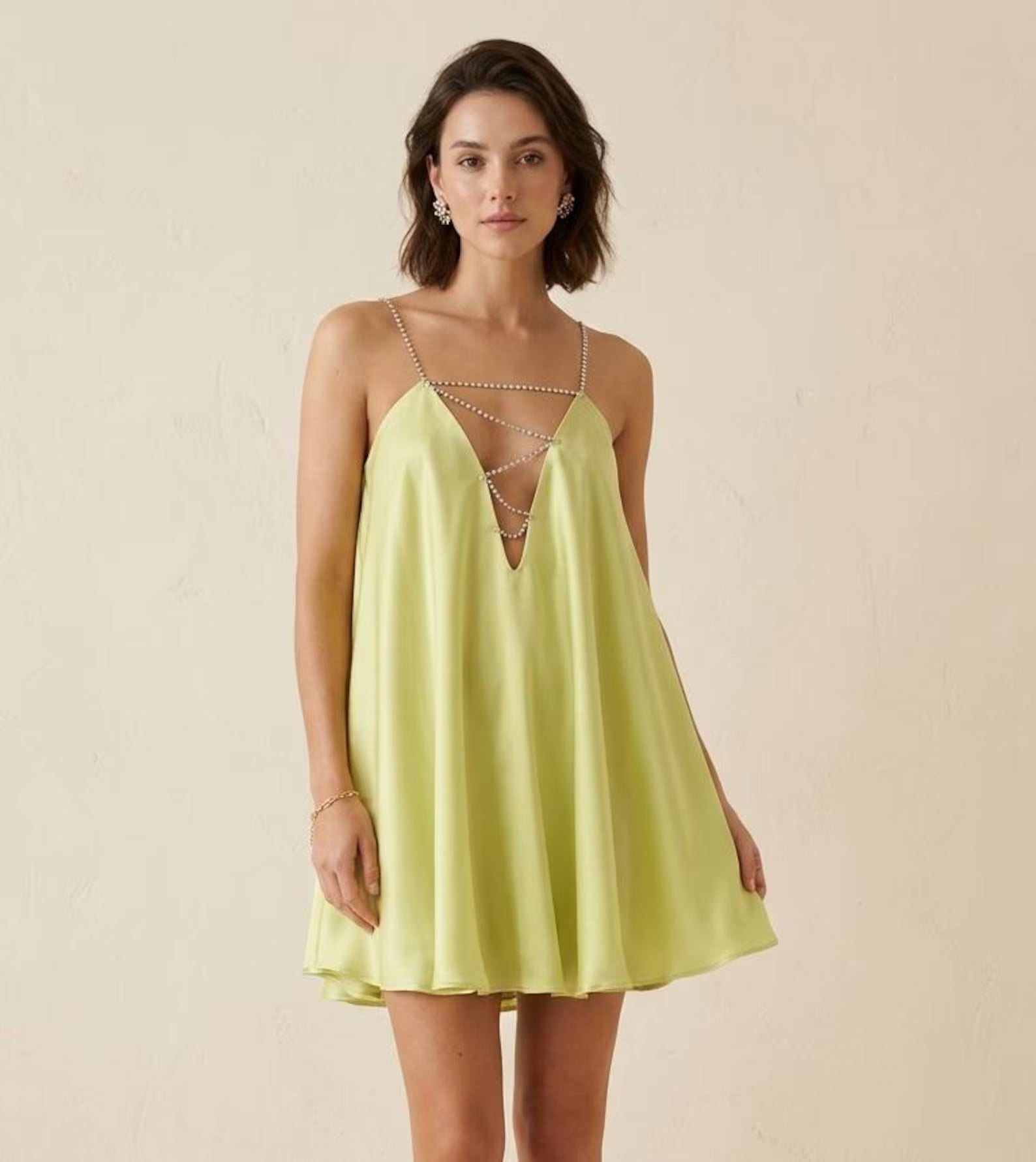 Stylish A-Line Deep V-Neck Rhinestone Straps White Mini Homecoming Dress