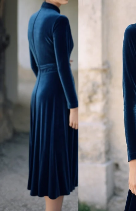 Peacock Stylish Velvet Dress Long Sleeves Turtleneck Self-Tie Belt Spring Fall Fashion Plus Size Gowns Prom Dress ?