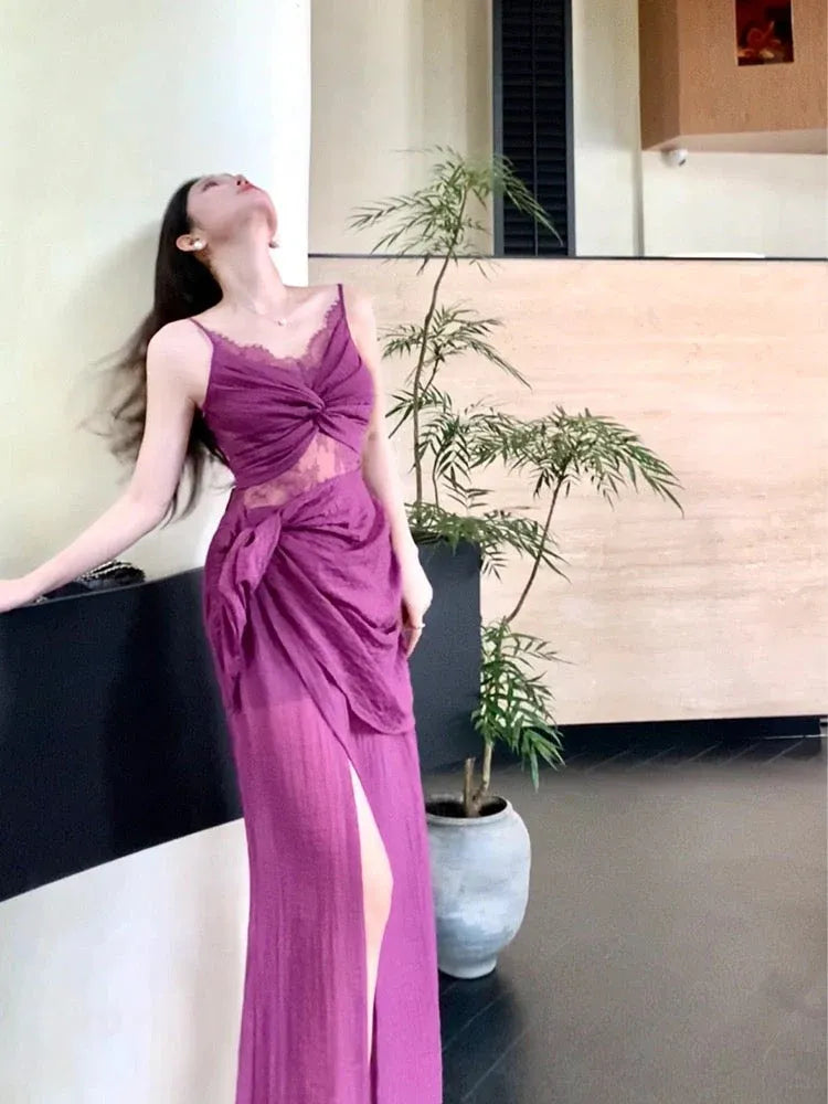 Sultry Fitted V-Neck Sleeveless Ruched Plum Midi Prom Dress for Women Ready to Ship