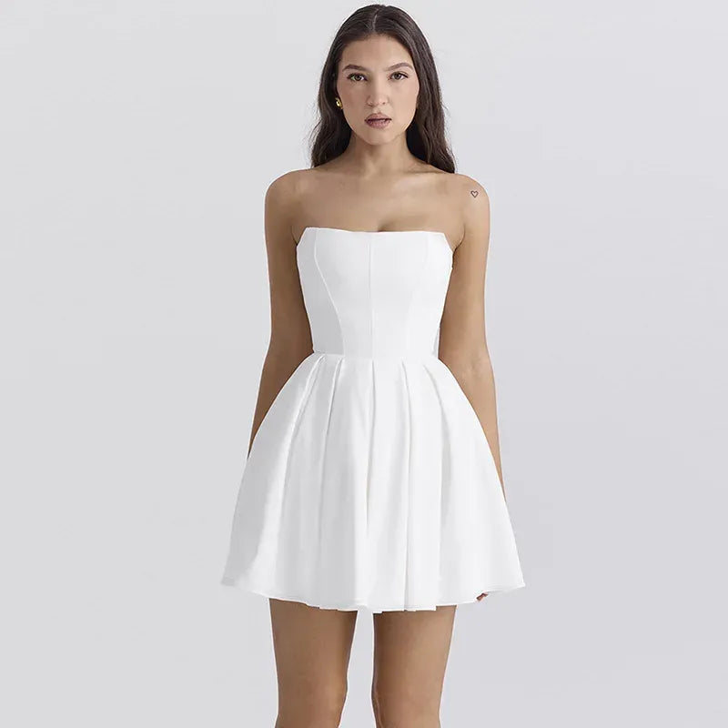 Sweet A-Line Strapless Corset Pleated Solid Color White Short Homecoming Dress