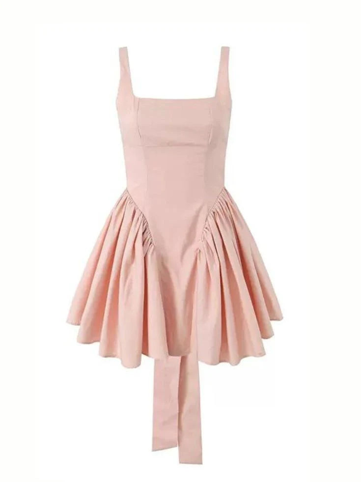 Sweet A Line Square Neck Pink Short Homecoming Dress With Back Tie Bow