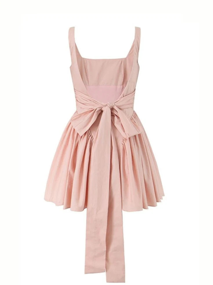 Sweet A Line Square Neck Pink Short Homecoming Dress With Back Tie Bow