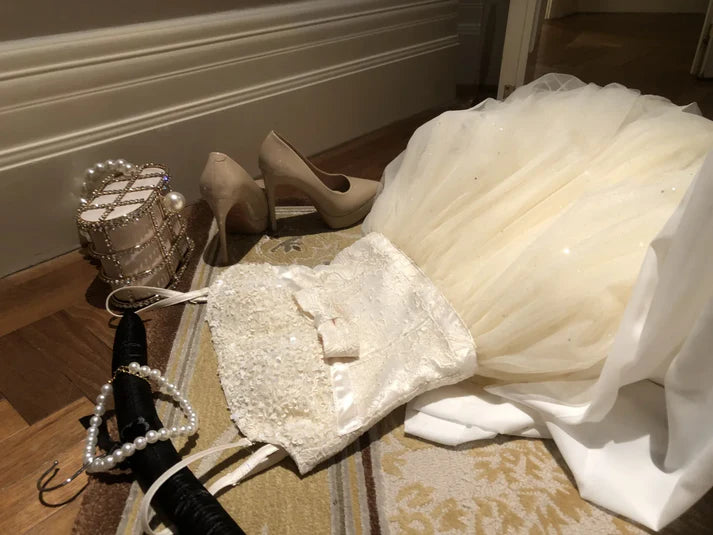 Sweet Sweetheart Spaghetti Straps Tulle Sequin White Short Party Dress