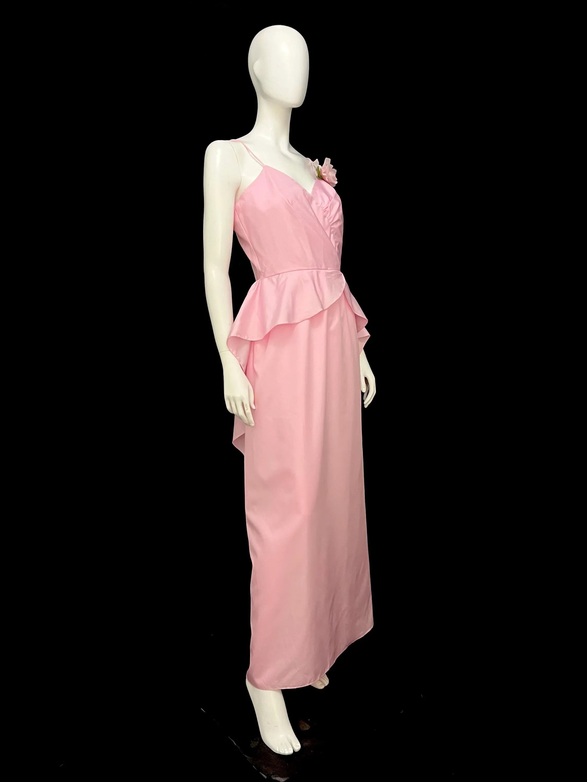 Sweetheart A-Line Spaghetti-Strap Peplum Floral Pink Floor-Length Prom Dress