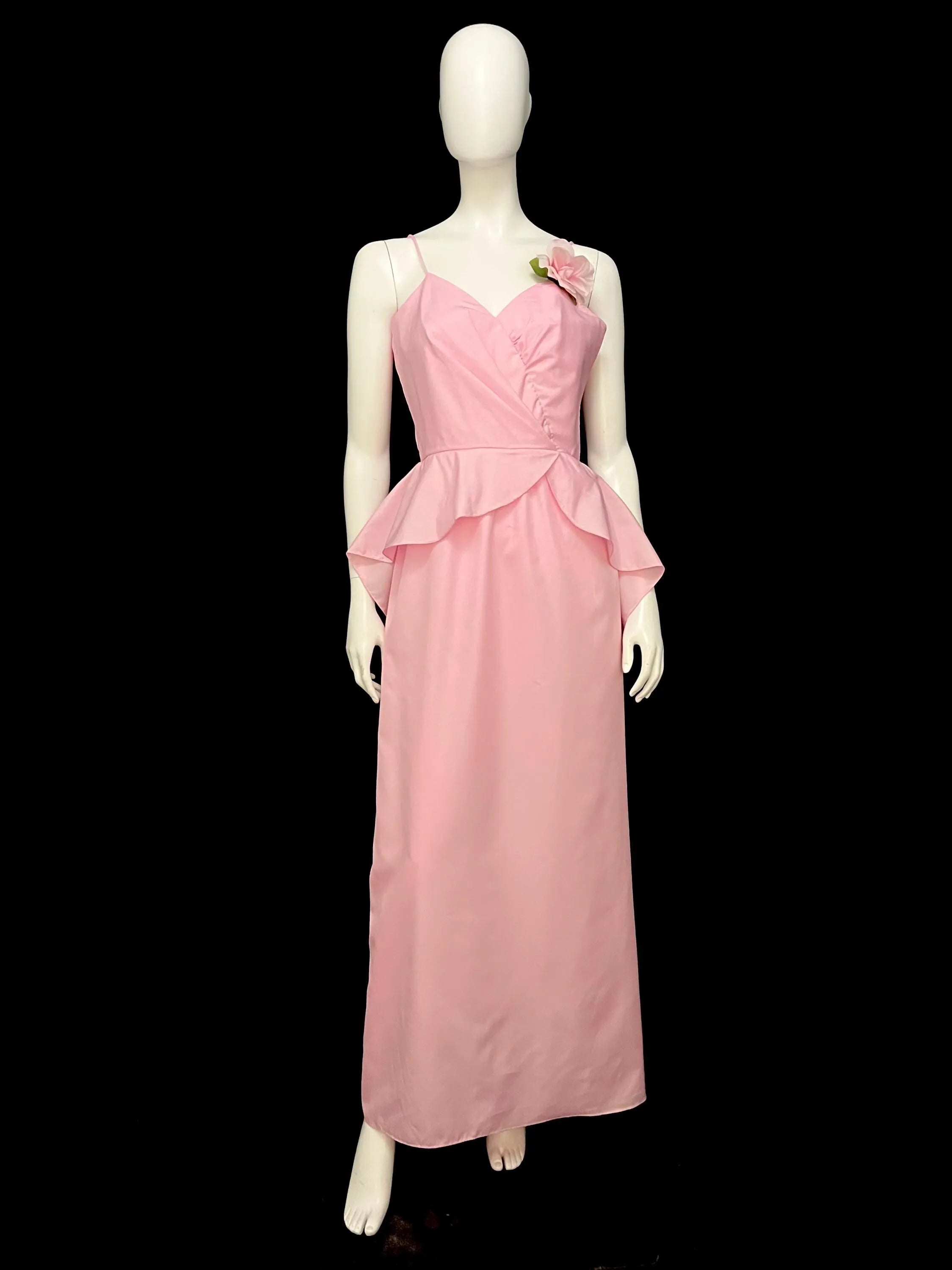 Sweetheart A-Line Spaghetti-Strap Peplum Floral Pink Floor-Length Prom Dress