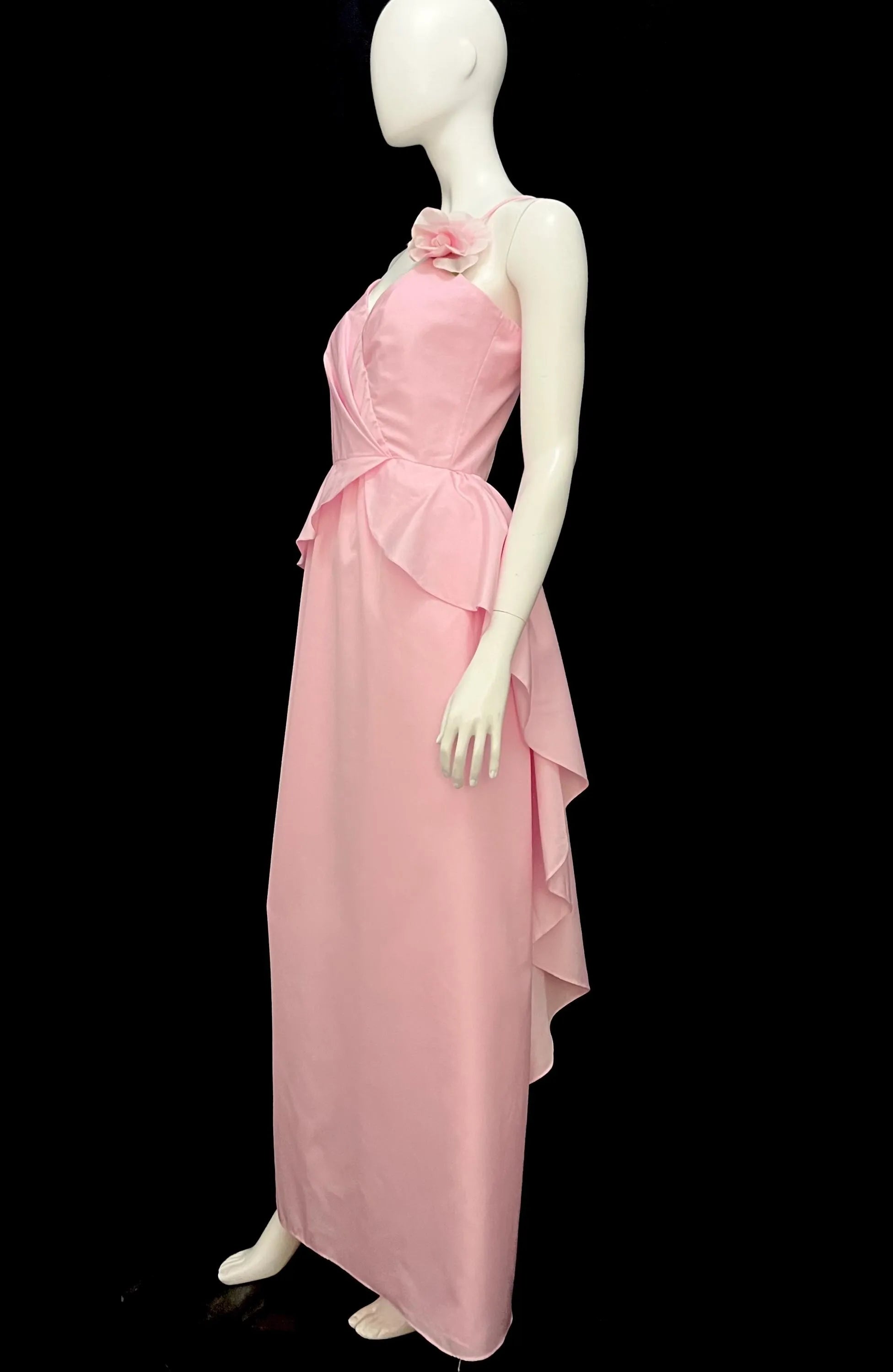Sweetheart A-Line Spaghetti-Strap Peplum Floral Pink Floor-Length Prom Dress