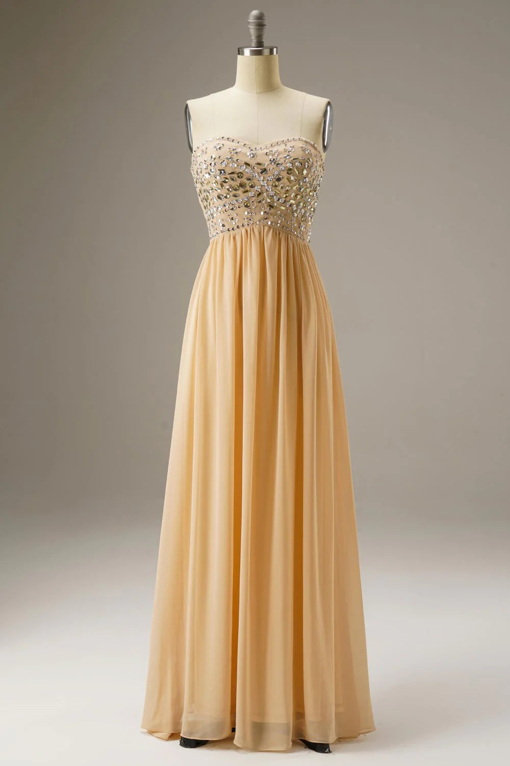 Sweetheart Empire Waist Beading Chiffon Champagne Prom Dress Evening Dress