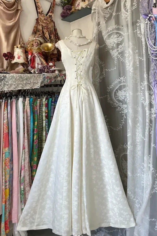 Timeless A-line Scoop-neck Jacquard Ivory Evening Dress For Bride Hot Sale