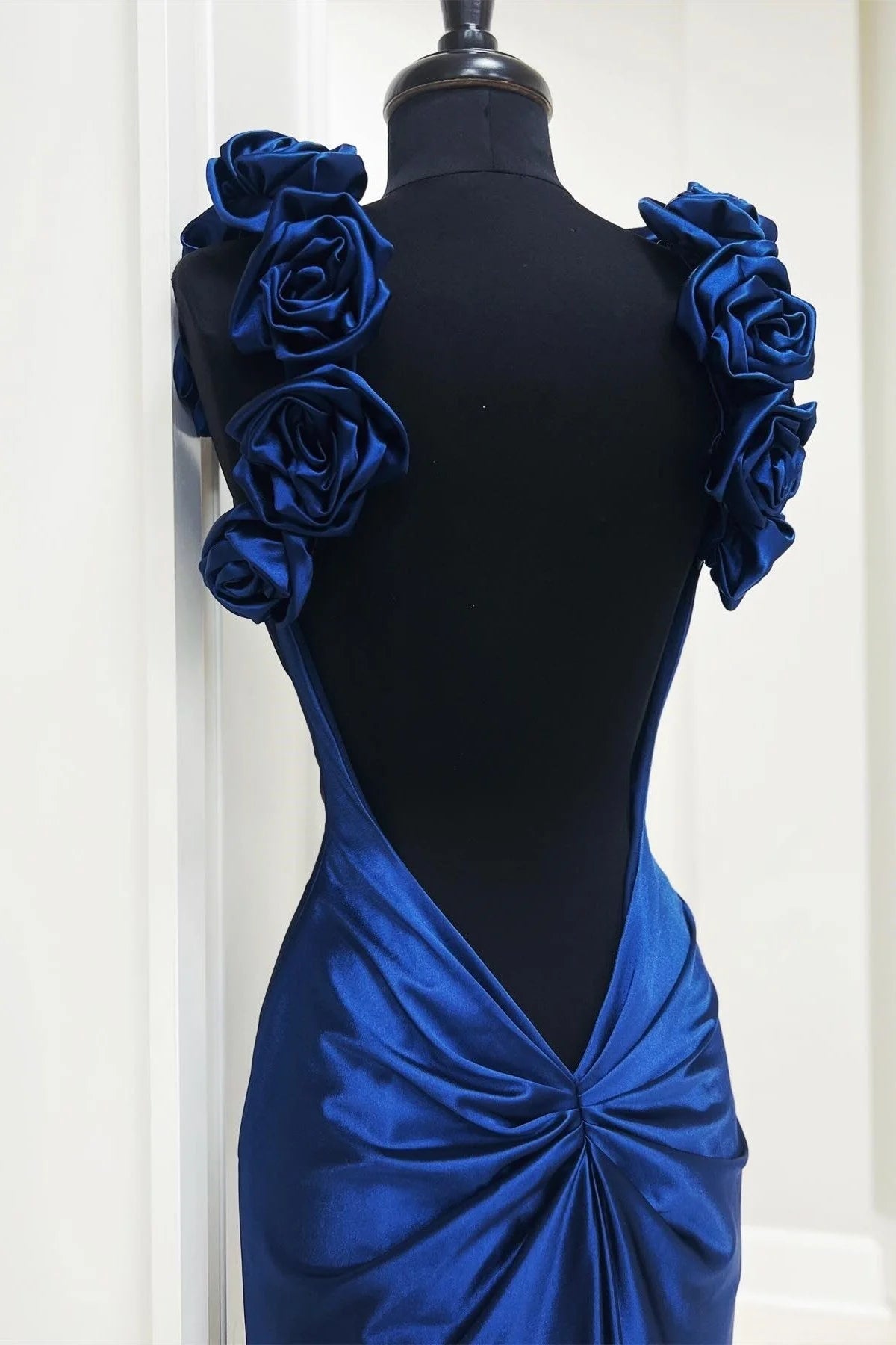 Trendy Mermaid Sweetheart 3D Flowers Navy Blue Evening Dress With Train