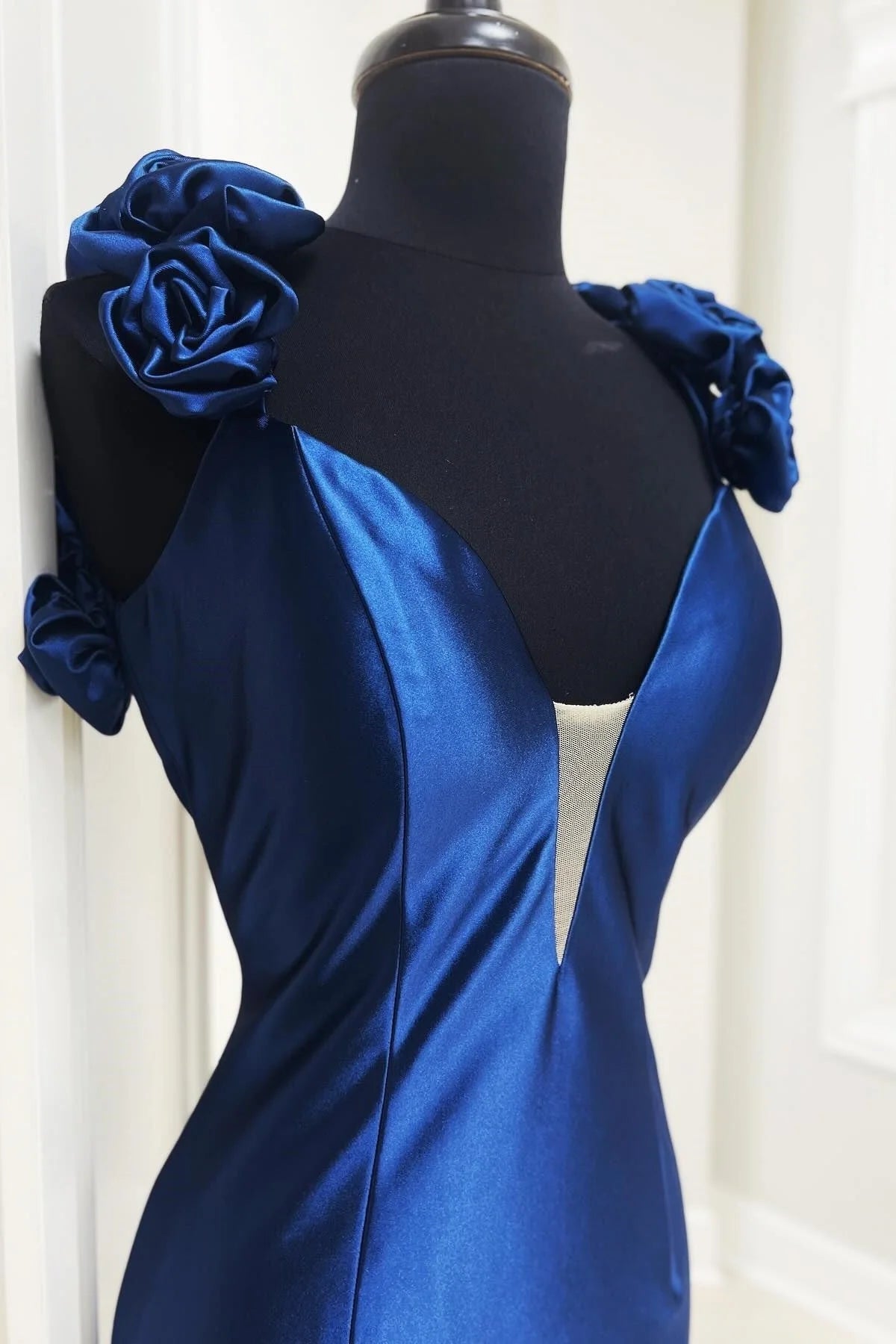 Trendy Mermaid Sweetheart 3D Flowers Navy Blue Evening Dress With Train