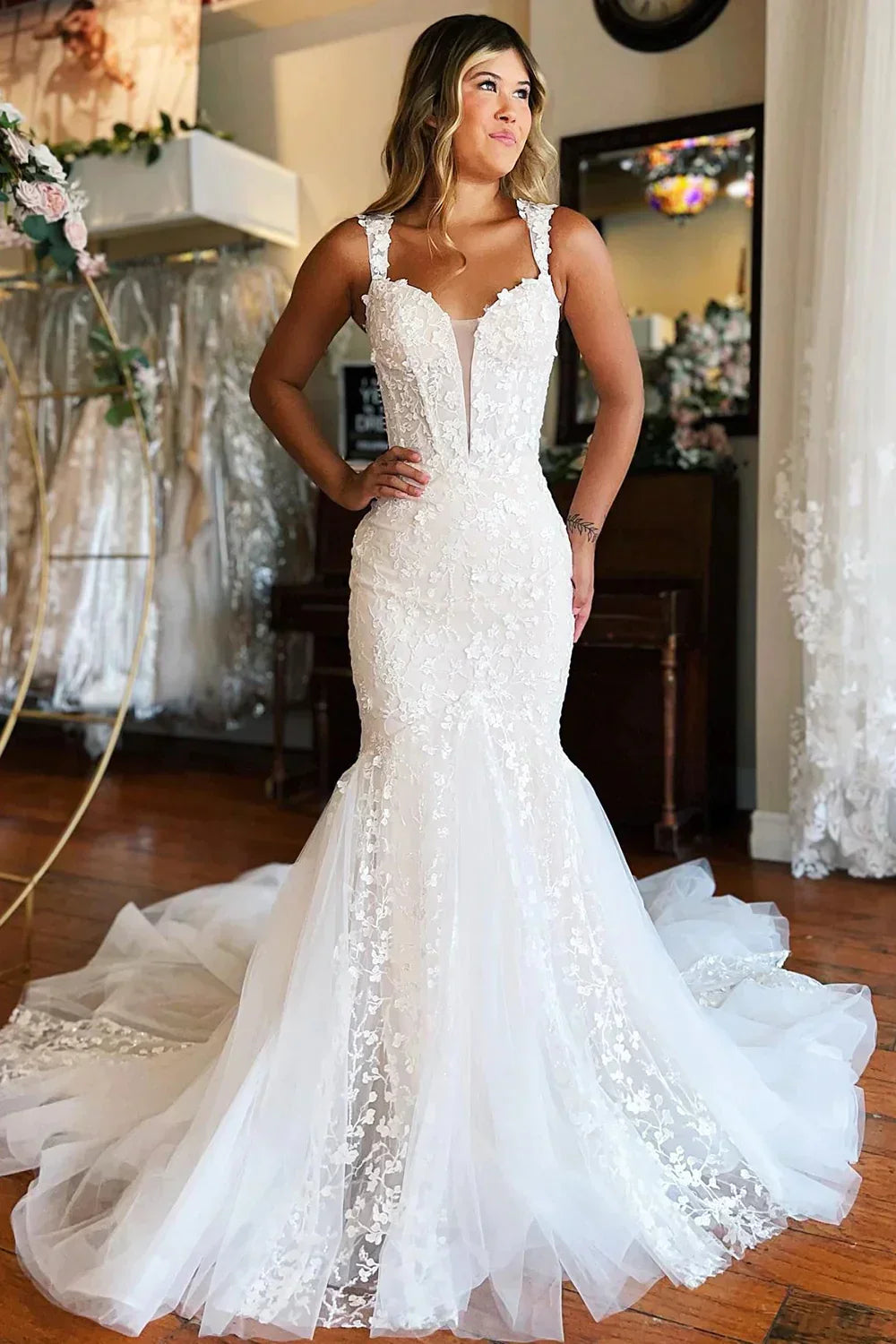 White Off-The-Shoulder Mermaid Tulle Prom Wedding Dress Formal Women's Dresses