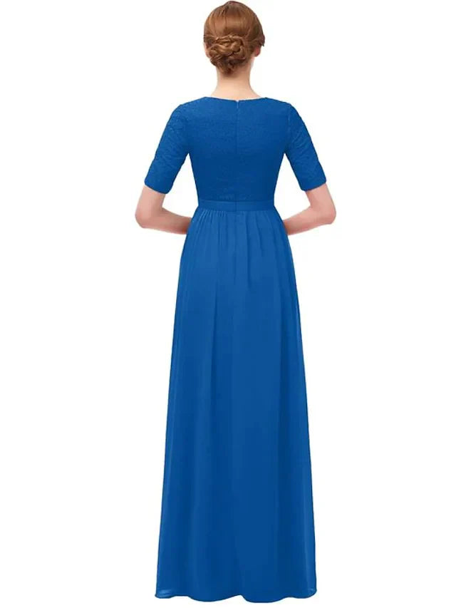 Floor Length Chiffon Bridesmaid Dress with Pleats Ruffles Split Front
