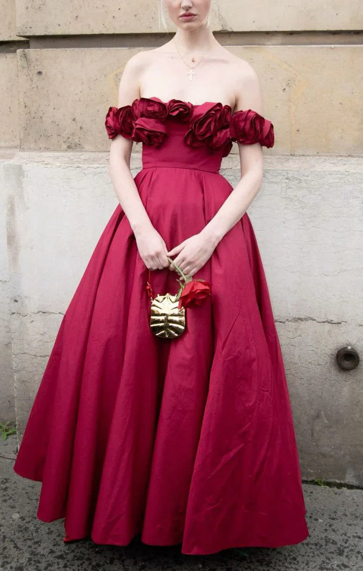 Unique A-Line Off the Shoulder Sleeveless Lace Up Floor-Length Prom Dress
