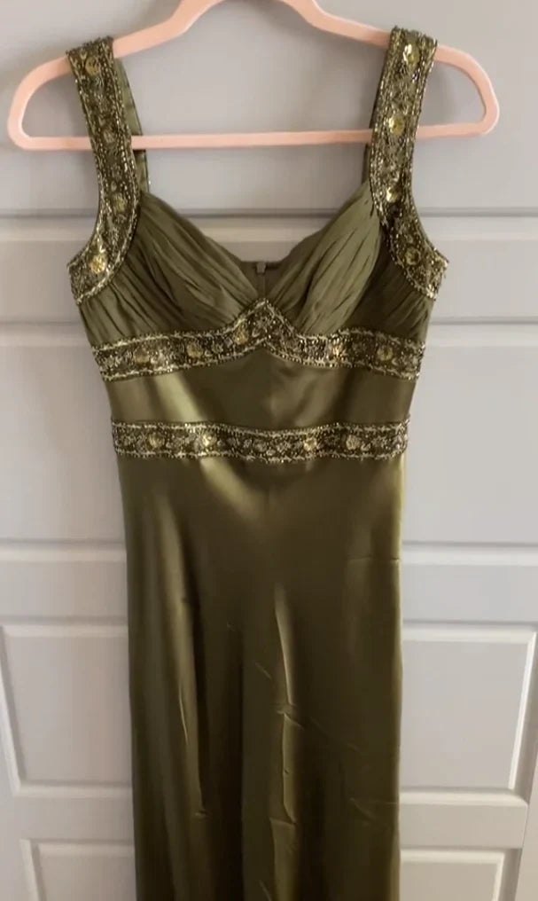 V Neck Elegant Sheath Olive Green Prom Dresses Long Formal Dress