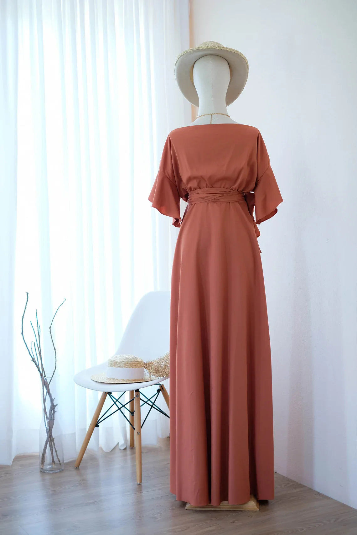 V Neck Mermaid Short Sleeves Floor Length A-line Prom Party Cocktail Dress