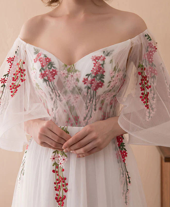 V Neck Tulle Lace Backless Long Prom Dress