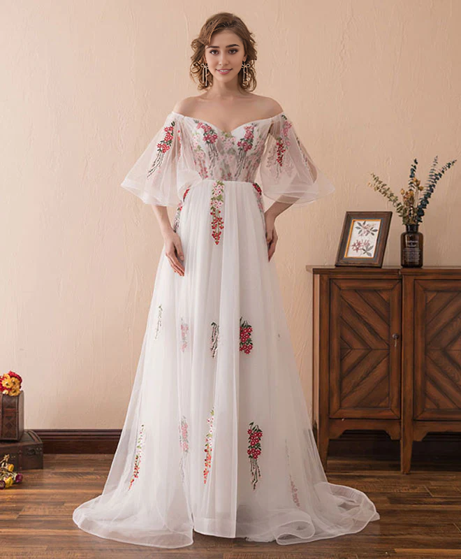 V Neck Tulle Lace Backless Long Prom Dress
