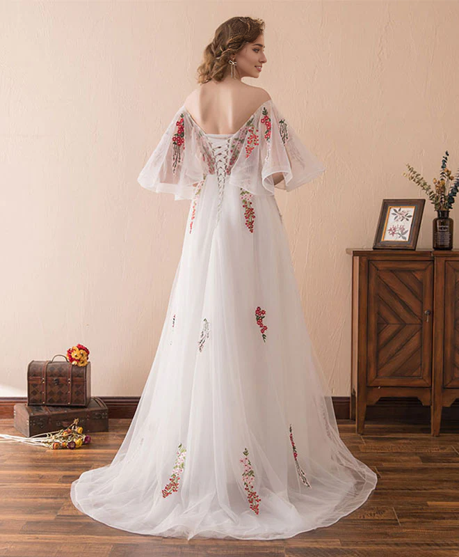 V Neck Tulle Lace Backless Long Prom Dress