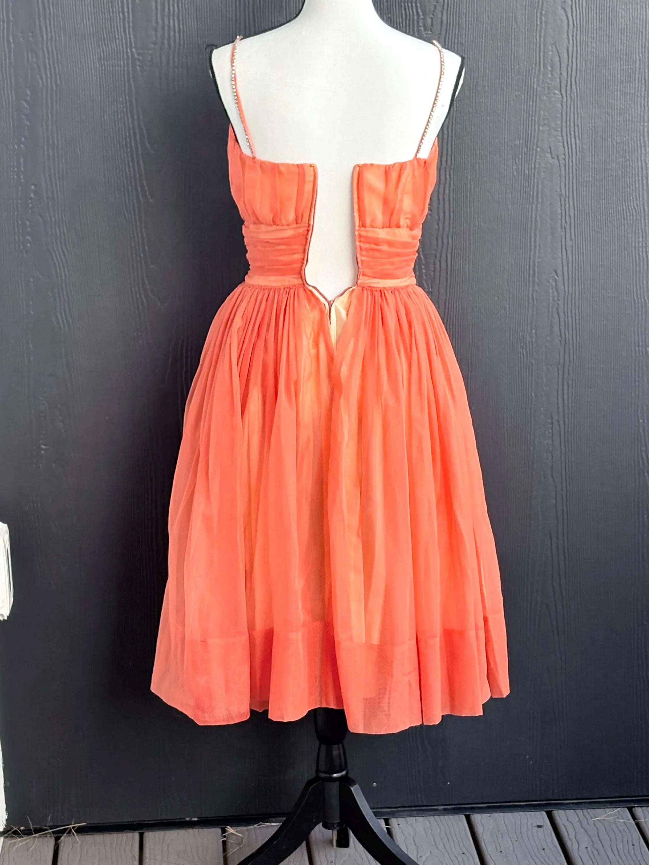 Vibrant A-Line Spaghetti Straps Rhinestone Ruched Orange Short Homecoming Dress