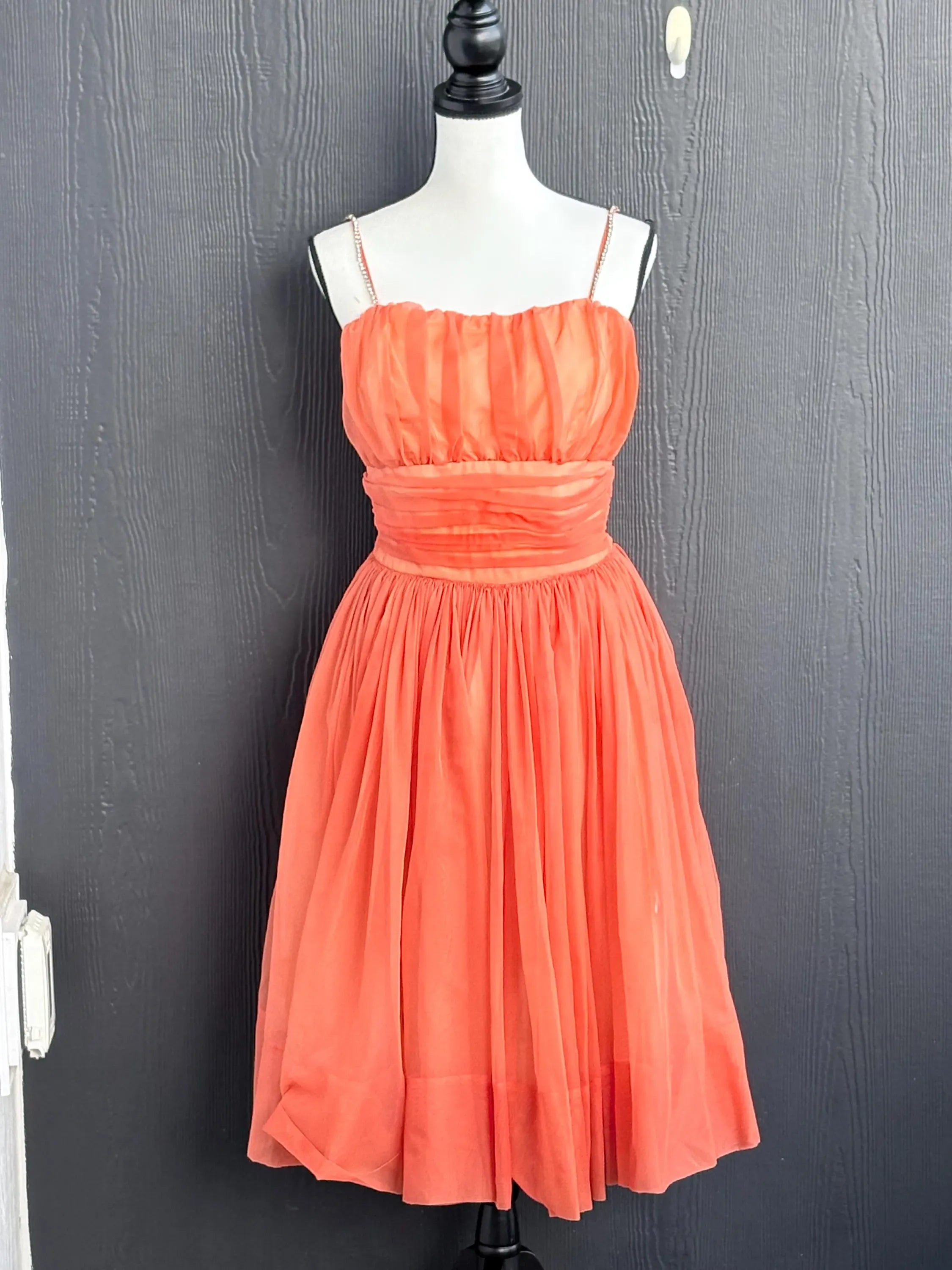 Vibrant A-Line Spaghetti Straps Rhinestone Ruched Orange Short Homecoming Dress