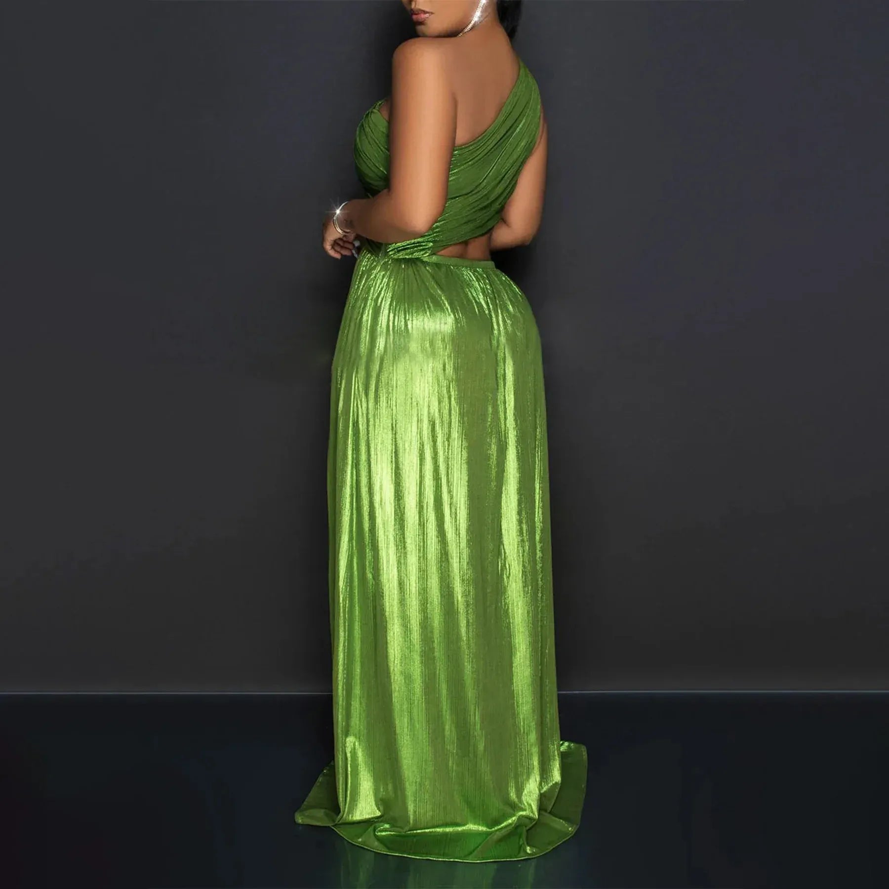 Vibrant A-line One-shoulder Sleeveless Cutout Lime Green Maxi Prom Dress for Women Hot Sale