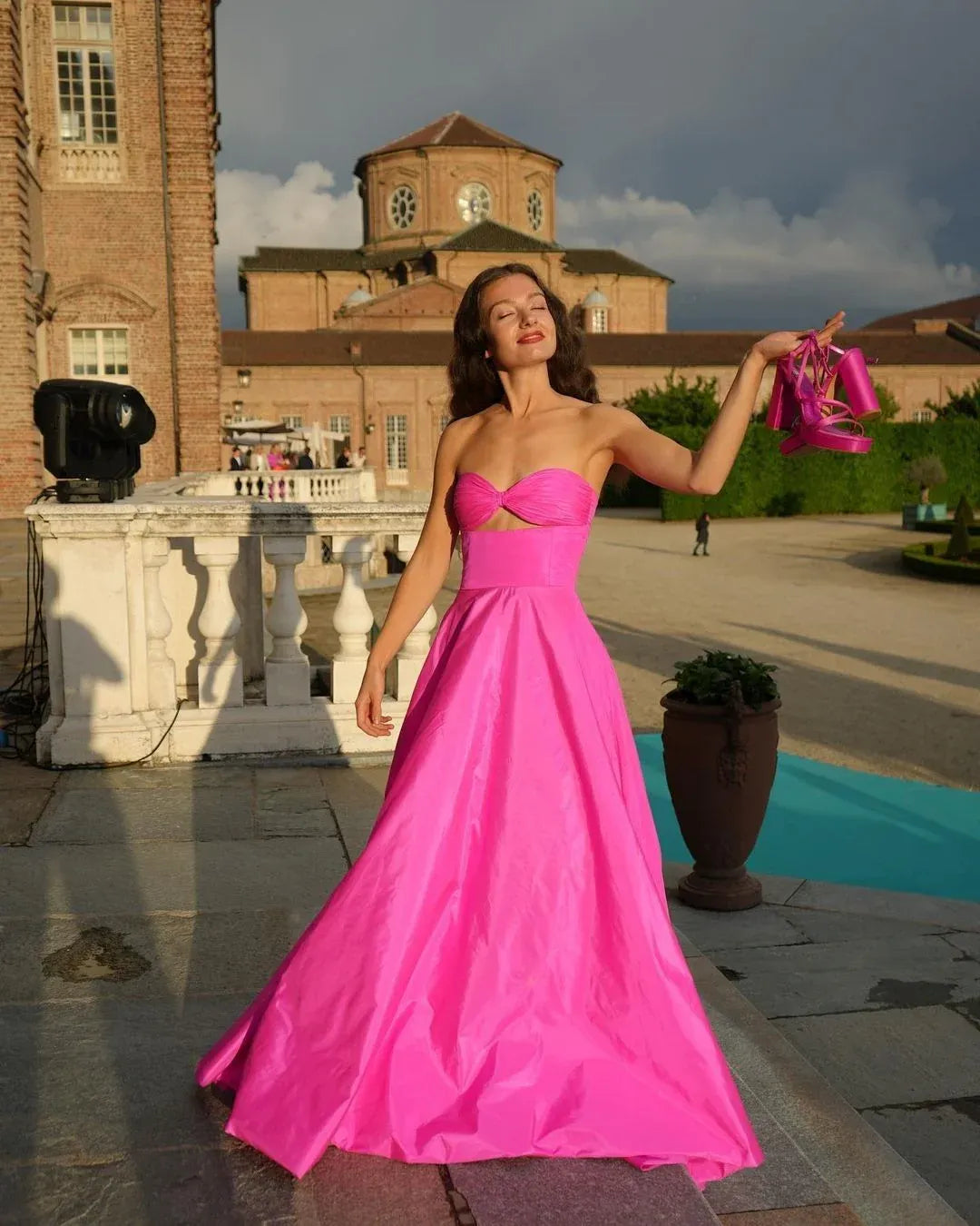 Vibrant A-line Sweetheart Sleeveless Cutout Hot Pink Maxi Prom Dress for Women Ready to Ship