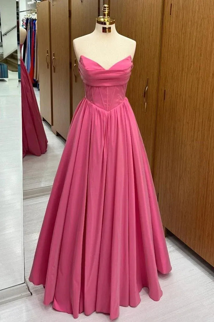 Vibrant Ballgown Strapless Sleeveless Ruched Pink Maxi Prom Dress for Women Custom