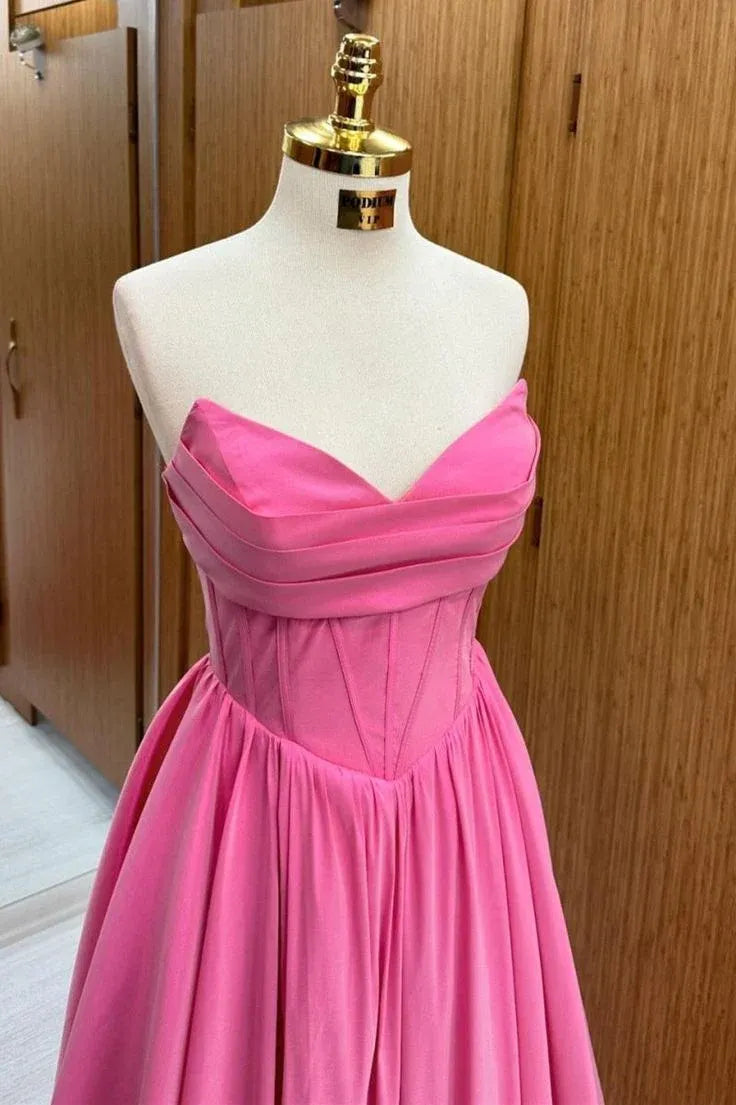 Vibrant Ballgown Strapless Sleeveless Ruched Pink Maxi Prom Dress for Women Custom