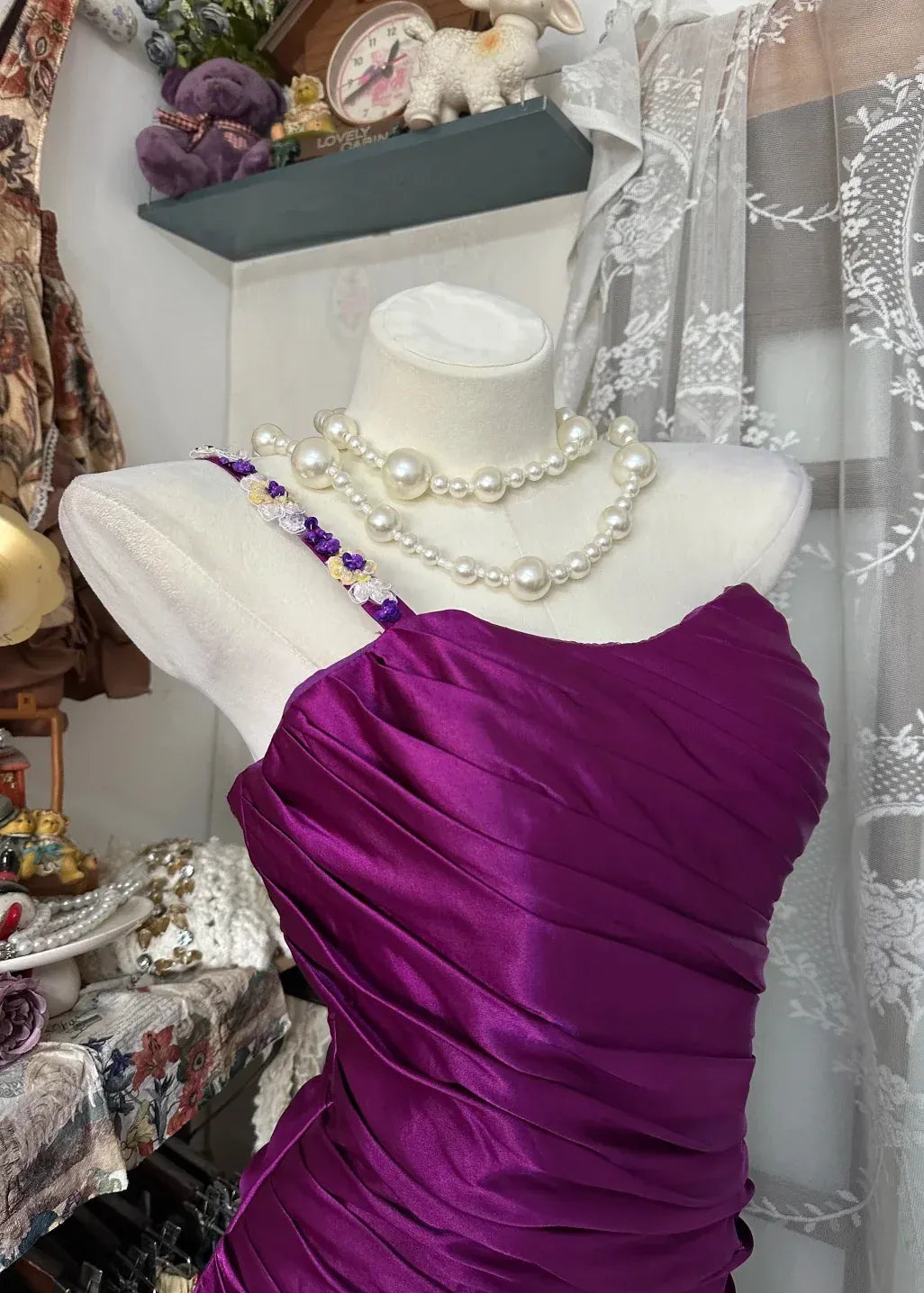 Vibrant Mermaid One-Shoulder Sleeveless Beaded Satin Magenta Floor-Length Evening Dress for Women