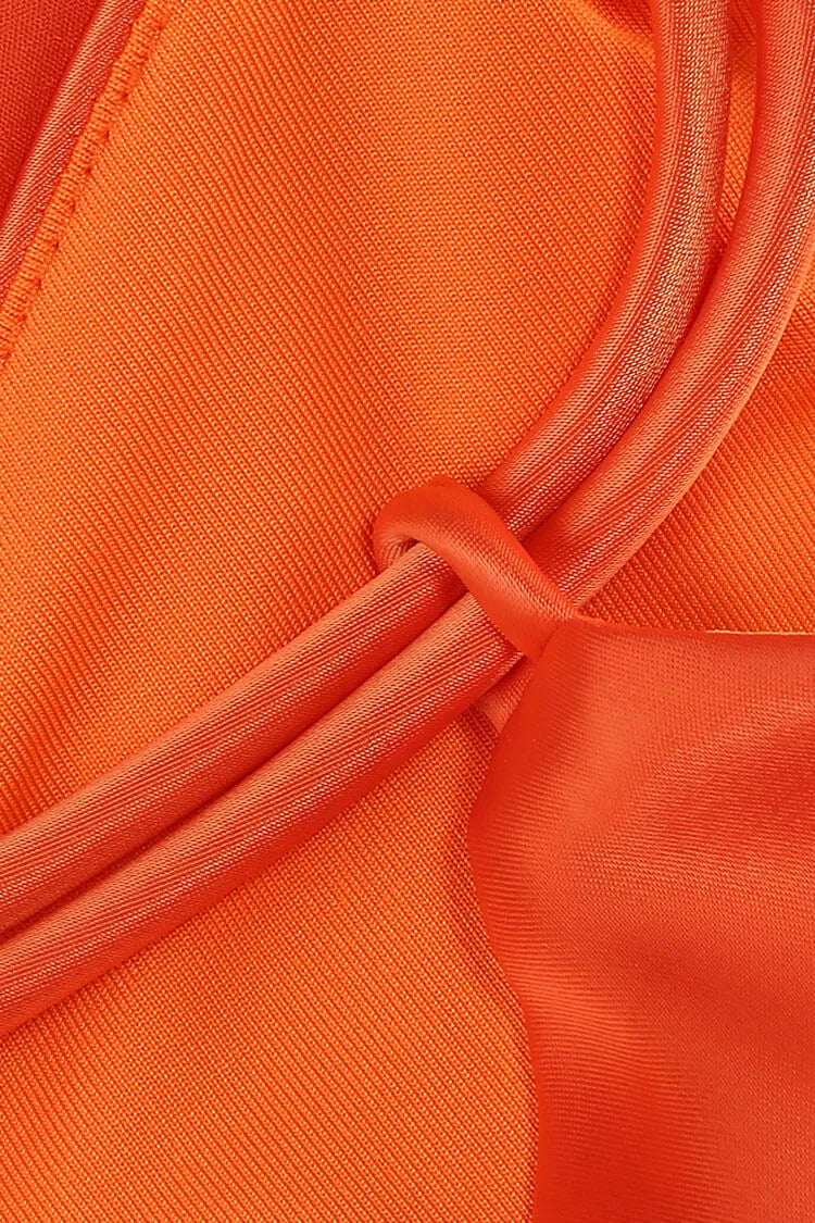 Vibrant Sheath Halter-Neck Flower-Accent Satin Coral Maxi Evening Dress for Women