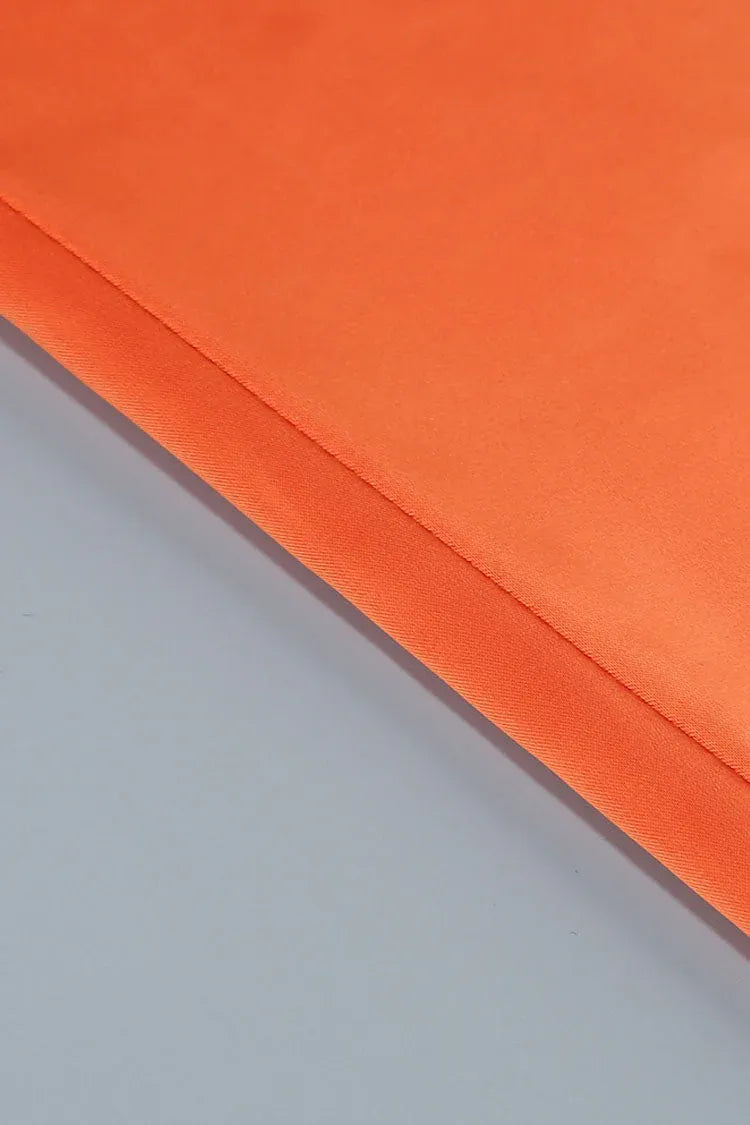 Vibrant Sheath Halter-Neck Flower-Accent Satin Coral Maxi Evening Dress for Women