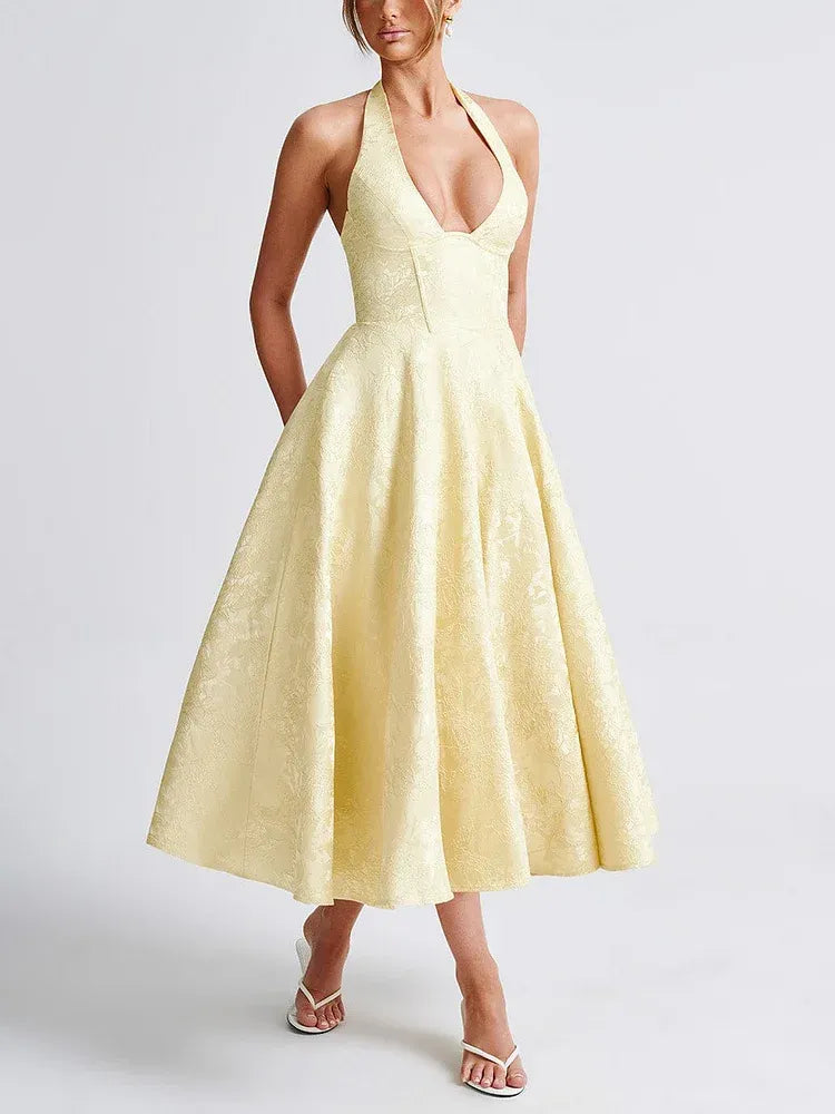Vintage A-Line V-Neck Sleeveless Satin Pleated Ankle-Length Prom Dress