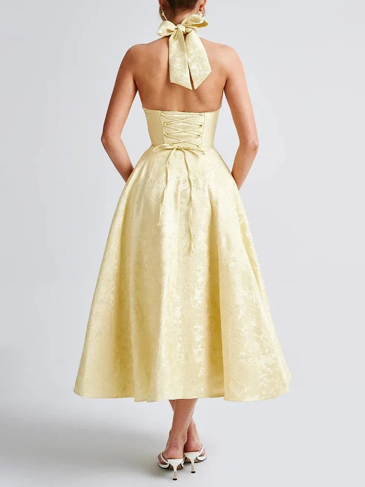 Vintage A-Line V-Neck Sleeveless Satin Pleated Ankle-Length Prom Dress