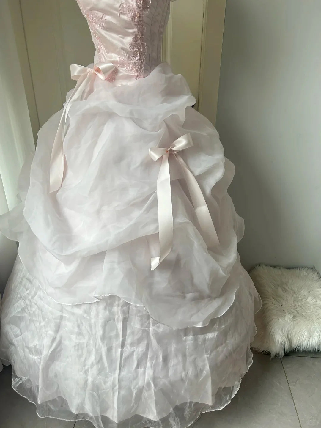 Vintage A Line Off-the-Shoulder Bow Pink Long Prom Dress Princess Dress
