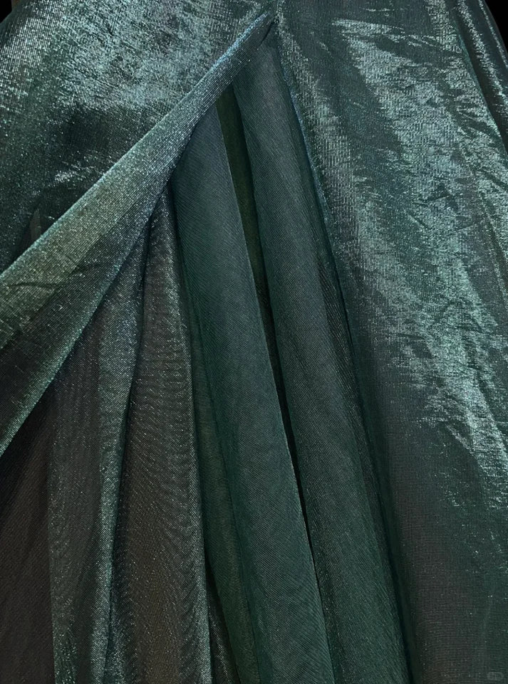 Vintage A Line Scoop Beaded Slit Tulle Green Long Prom Dress Evening Dress