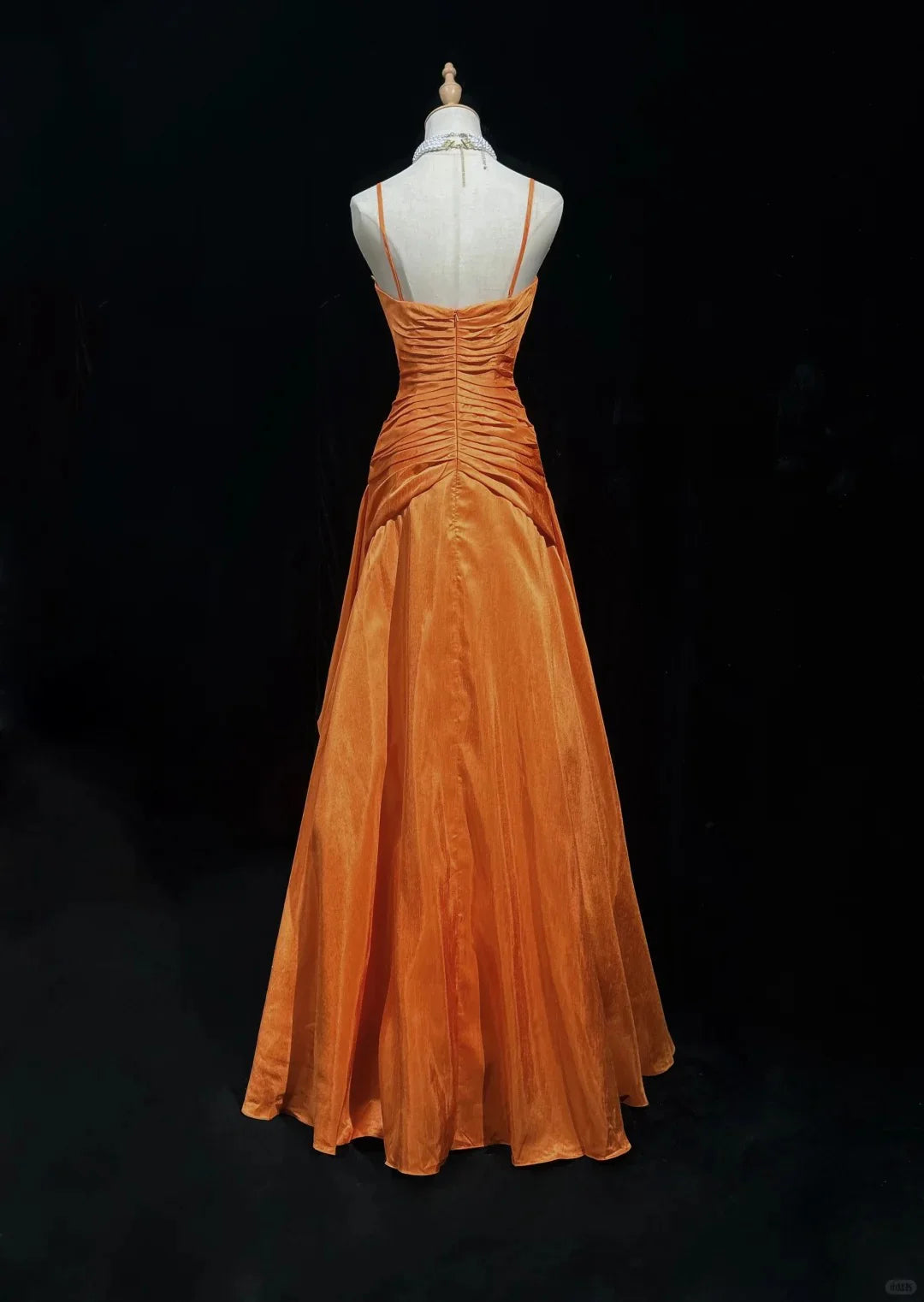 Vintage A Line Spaghetti Straps Beaded Orange Long Party Dress Prom Dress
