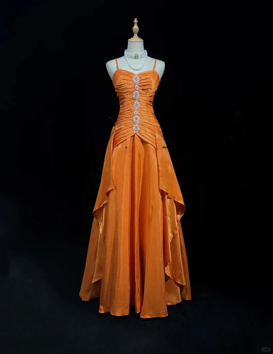 Vintage A Line Spaghetti Straps Beaded Orange Long Party Dress Prom Dress