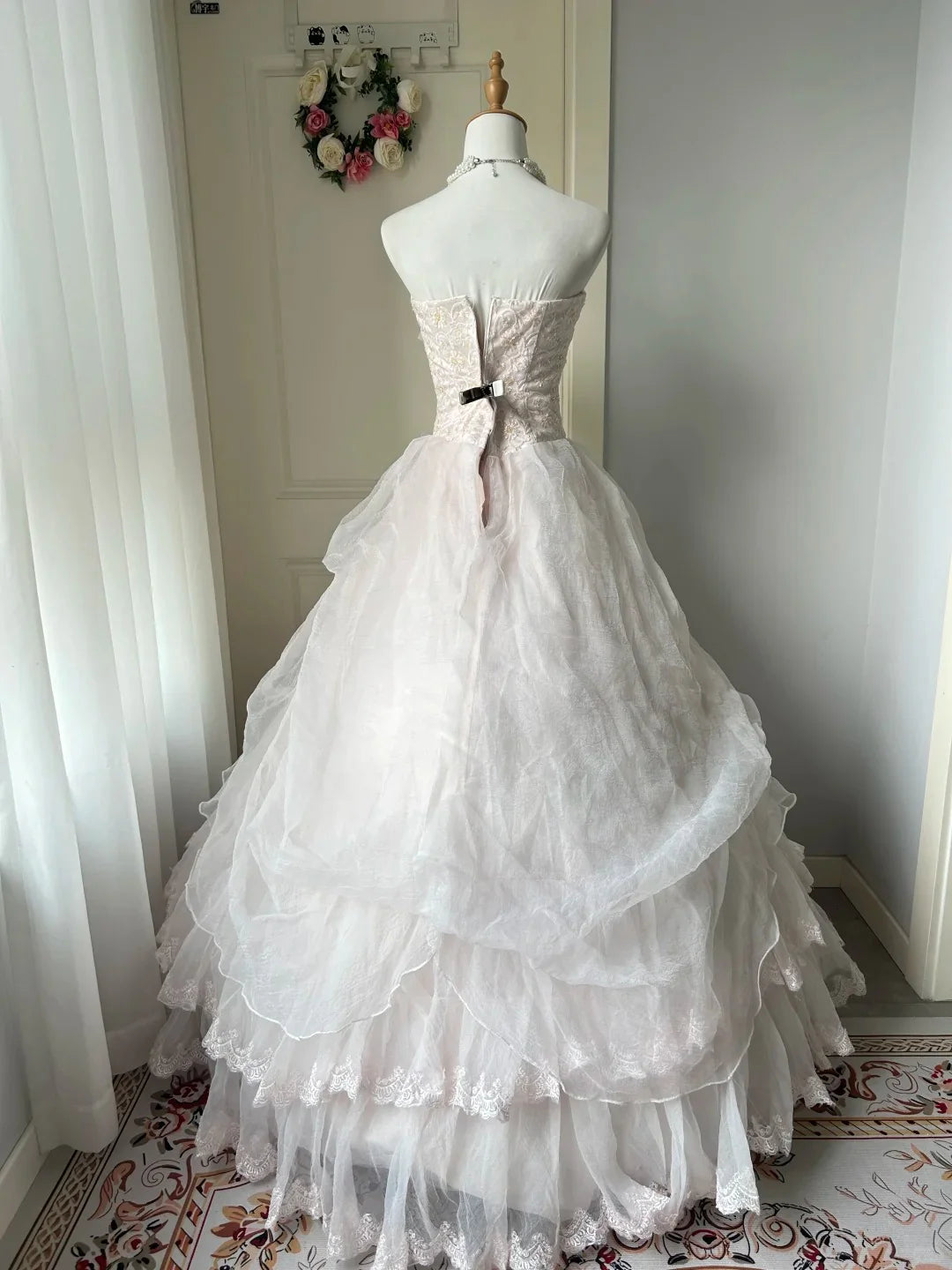 Vintage A Line Strapless Beaded Light Pink Long Prom Dress Princess Dress