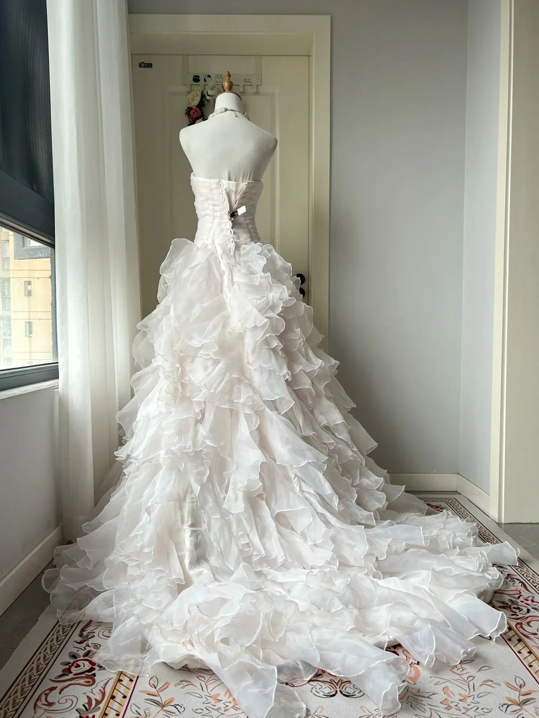 Vintage A Line Strapless Ruffle Light Pink Long Prom Dress Princess Dress