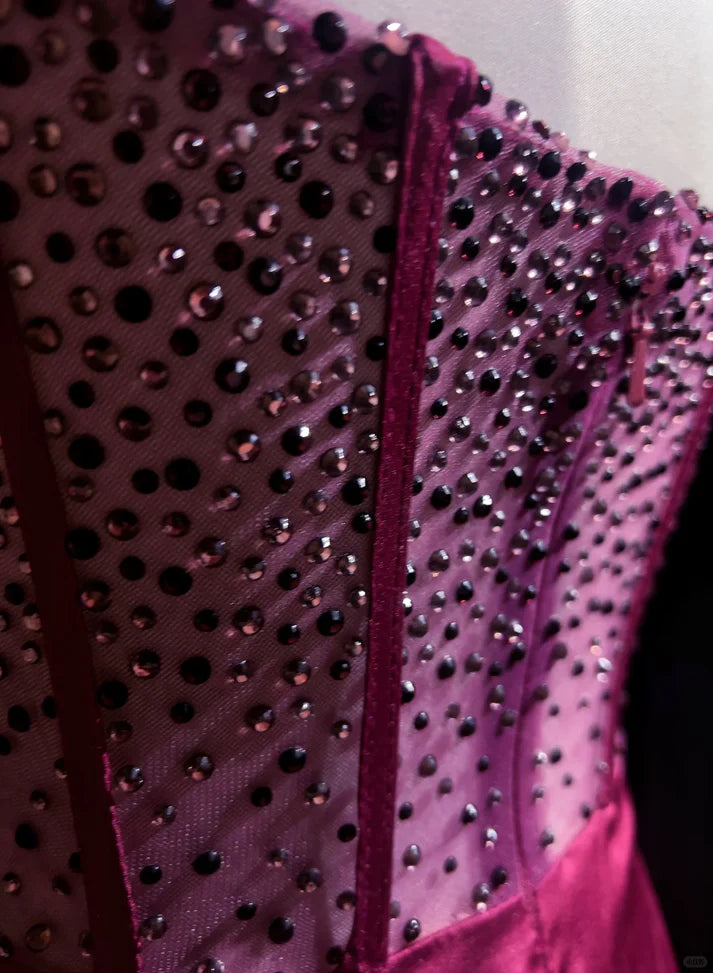Vintage A Line Sweetheart Beaded Slit Satin Pink Long Evening Dress