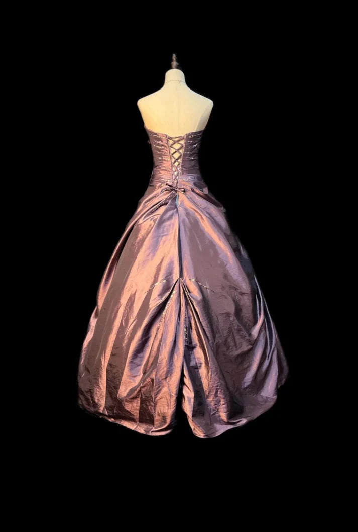 Vintage Ball Gowns Strapless Taffeta Brown Long Prom Dresses Sweet 16 Dresses