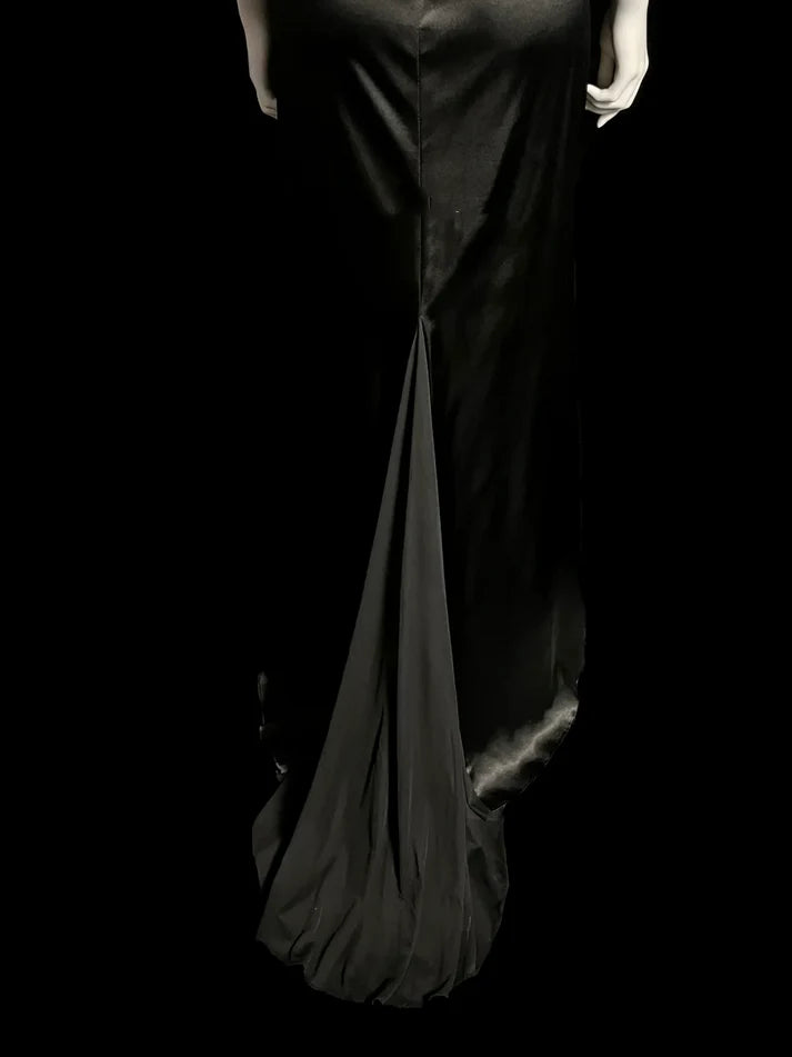 Vintage Mermaid Halter Satin Black Long Evening Dress Party Dress