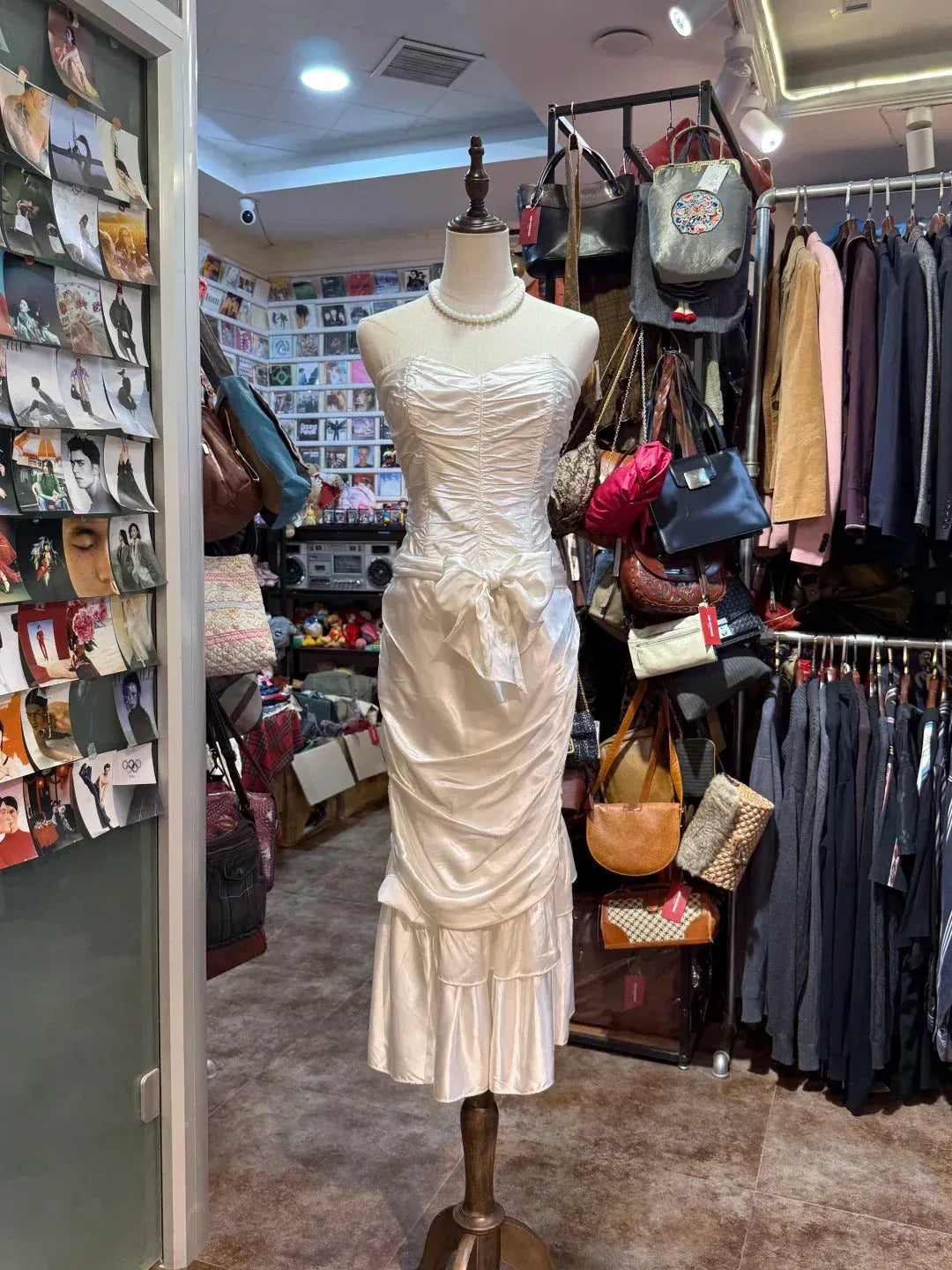 Vintage Mermaid Sweetheart Sleeveless Ruched Ivory Midi Prom Dress for Women Ready to Ship